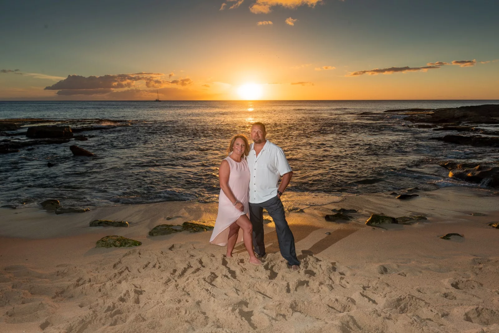A sunset photoshoot of a couple by oahu hawaii photography